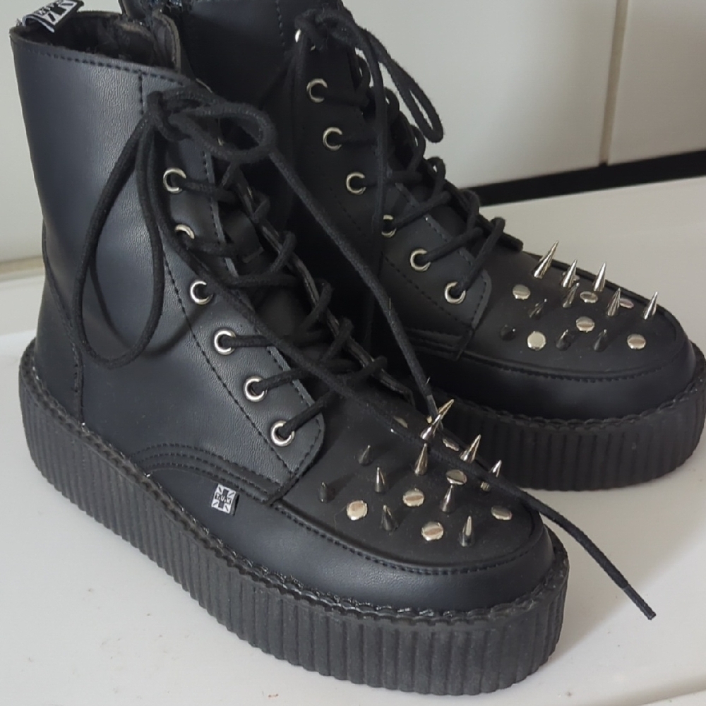 TUK Black Platform Boots with Studded Details